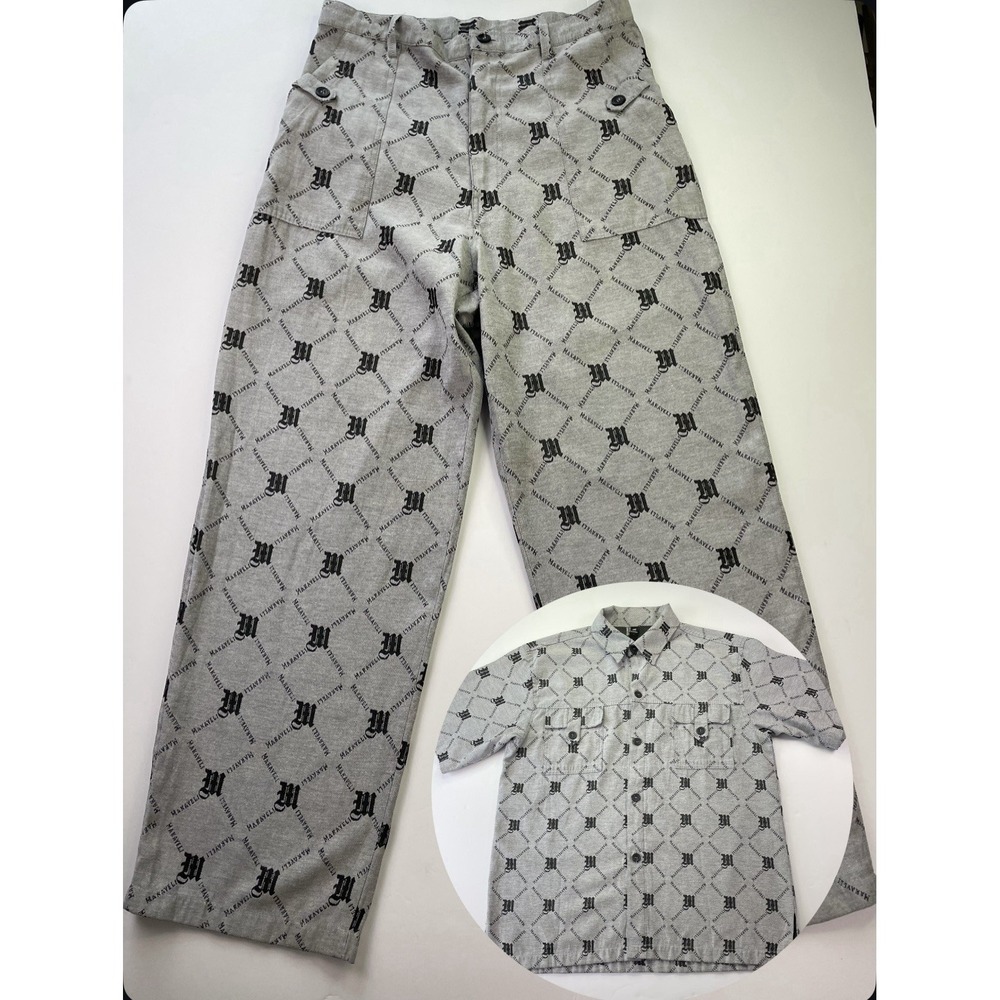 Rare 90s Makaveli 2pac Brand Shirt Pants Set Men's XL All Over Print Grey Rare
